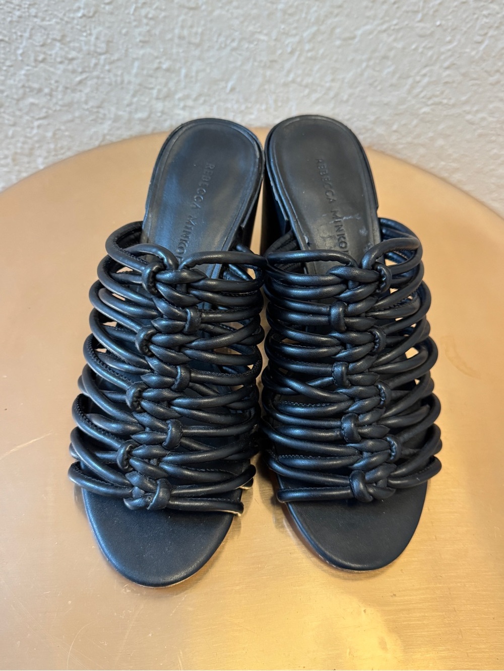 Rebecca Minkoff Black Knotted Leather Slide Mules